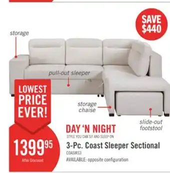The Brick Coast 3-Piece Right-Facing Fabric Sleeper Sectional with Storage and Ottoman - Ivory White offer
