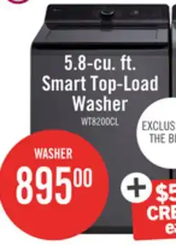The Brick LG 5.8 Cu. Ft. Smart Top-Load Washer with EasyUnload and AI Sensing - Platinum Black - WT8200CL offer