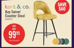 The Brick Kort & Co. Bay Counter-Height Stool with Swivel Seat, Vegan Leather Fabric, Metal - Mustard offer