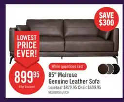The Brick Melrose 84.5 Top-Grain Genuine Leather Sofa with Metal Legs - Dark Brown offer