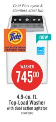 The Brick GE 4.9 Cu. Ft. Top Load Agitator Washer - White - GTW491BMRWS offer