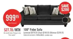 The Brick Made in Canada Febe 100 Chenille Fabric Sofa with Flared Arms and Accent Pillows - Charcoal Grey offer
