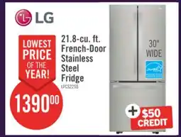 The Brick LG 30 21.8 Cu. Ft. French Door Standard-Depth Refrigerator - Stainless Steel - LFCS22520S offer