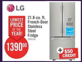 The Brick LG 30 21.8 Cu. Ft. French Door Standard-Depth Refrigerator - Stainless Steel - LFCS22520S offer