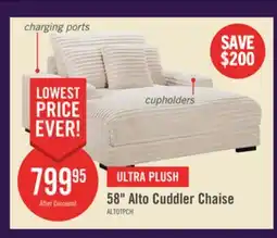 The Brick Alto 58 Ultra Plush Faux Fur Fabric Chaise Lounge with Dual Cupholders and USB Port - Taupe offer
