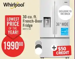 The Brick Whirlpool 36 30 Cu. Ft. French-Door Refrigerator with Dual Ice Makers - White - WRFF3736SW offer