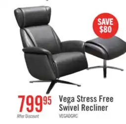 The Brick Vega 29.5 Faux Leather Stress Free Swivel Reclining Chair with Footrest and Aluminum Legs - Grey offer