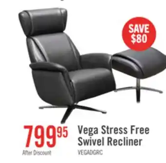 The Brick Vega 29.5 Faux Leather Stress Free Swivel Reclining Chair with Footrest and Aluminum Legs - Grey offer