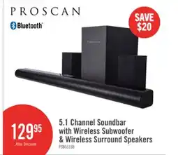 The Brick 5.1 CH Bluetooth Soundbar with Wired Subwoofer and Wireless Surround (PSB551) offer