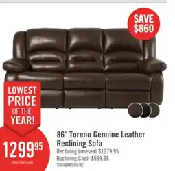 The Brick Toreno 86 Genuine Leather Reclining Sofa - Brown offer