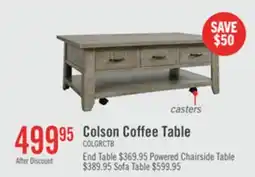 The Brick Colson 50 Rustic Coffee Table with Storage, Shelf and Casters - Driftwood offer