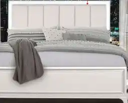 The Brick Halo Panel Bed with Headboard & Frame, LED, Glam, White - Queen Size offer