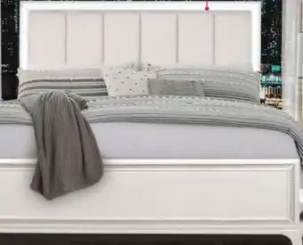 The Brick Halo Panel Bed with Headboard & Frame, LED, Glam, White - Queen Size offer