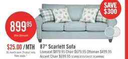 The Brick Made in Canada Scarlett 87 Chenille Fabric Sofa with Rolled Arms and Accent Pillows - Marine Blue offer