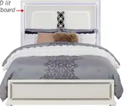The Brick Ava Panel Bed with Headboard & Frame, LED, Glam, White - Queen Size offer