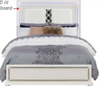 The Brick Ava Panel Bed with Headboard & Frame, LED, Glam, White - Queen Size offer