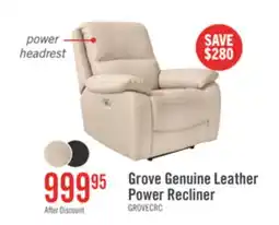 The Brick Grove 36 Genuine Leather Power Reclining Chair with Adjustable Headrest - Cream offer