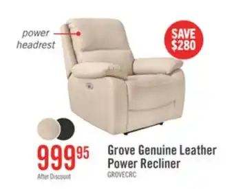 The Brick Grove 36 Genuine Leather Power Reclining Chair with Adjustable Headrest - Cream offer