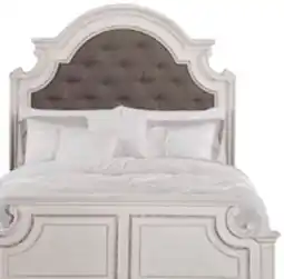 The Brick Grace Panel Bed with Headboard & Frame, Wooden, Fabric, Antique White - Queen Size offer
