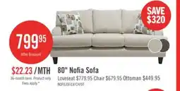 The Brick Made in Canada Nofia 80 Chenille Fabric Sofa with Two Accent Pillows and Wood Legs - Linen Beige offer