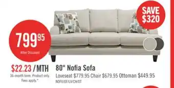 The Brick Made in Canada Nofia 80 Chenille Fabric Sofa with Two Accent Pillows and Wood Legs - Linen Beige offer