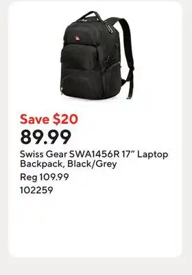 Staples Swiss Gear SWA1456R 17 Laptop Backpack, Black/Grey offer
