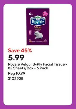 Staples Royale Velour 3-Ply Facial Tissue - 82 Sheets/Box - 6 Pack offer