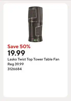 Staples Lasko Twist Top Tower Table Fan offer