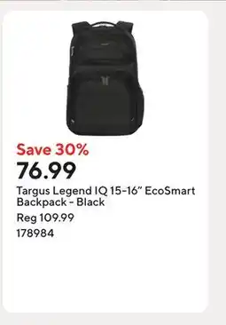 Staples Targus Legend IQ 15-16 EcoSmart Backpack - Black offer