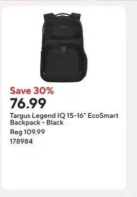 Staples Targus Legend IQ 15-16 EcoSmart Backpack - Black offer