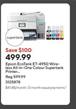 Staples Epson EcoTank ET-4950 Wireless All-in-One Colour Supertank Printer ñ White offer