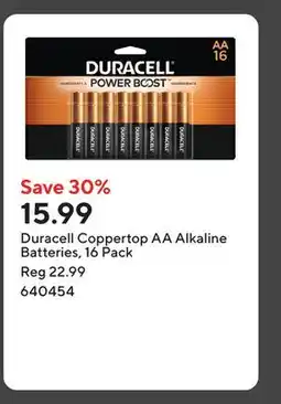 Staples Duracell Coppertop AA Alkaline Batteries, 16 Pack offer