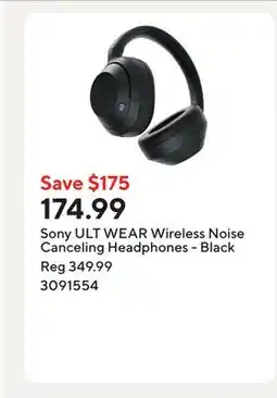 Staples Sony ULT WEAR Wireless Noise Canceling Headphones - Black offer
