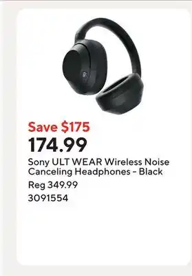 Staples Sony ULT WEAR Wireless Noise Canceling Headphones - Black offer