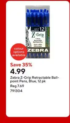 Staples Zebra Z-Grip Retractable Ballpoint Pens, Blue, 12 pk offer