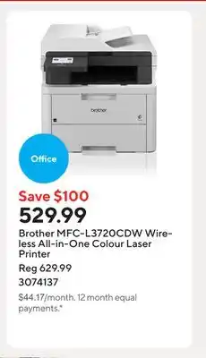 Staples Brother MFC-L3720CDW Wireless All-in-One Colour Laser Printer offer