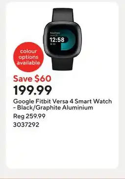 Staples Google Fitbit Versa 4 Smart Watch - Black/Graphite Aluminium offer