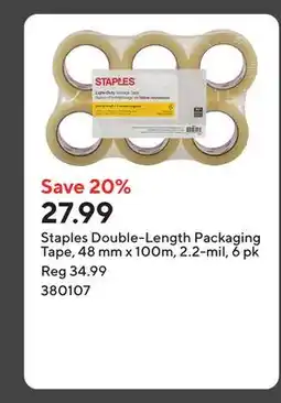 Staples Staples Double-Length Packaging Tape, 48 mm x 100m, 2.2-mil, 6 pk offer