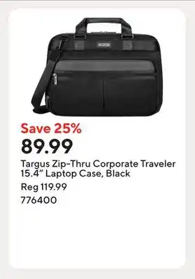 Staples Targus Zip-Thru Corporate Traveler 15.4 Laptop Case, Black offer