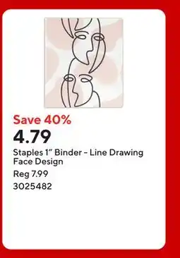 Staples Staples 1 Binder - Line Drawing Face Design offer