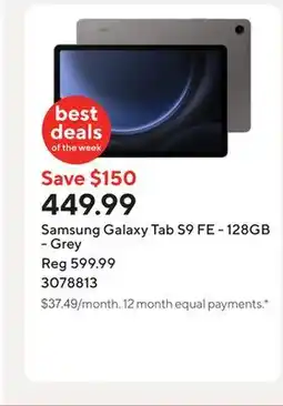 Staples Samsung Galaxy Tab S9 FE - 128GB - Grey offer