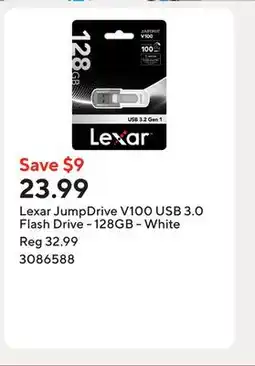 Staples Lexar JumpDrive V100 USB 3.0 Flash Drive - 128GB - White offer