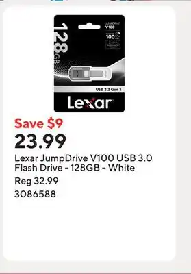 Staples Lexar JumpDrive V100 USB 3.0 Flash Drive - 128GB - White offer