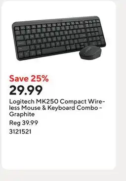 Staples Logitech MK250 Compact Wireless Mouse & Keyboard Combo - Graphite offer