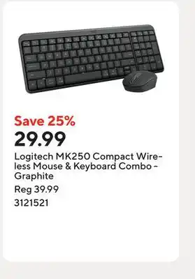 Staples Logitech MK250 Compact Wireless Mouse & Keyboard Combo - Graphite offer