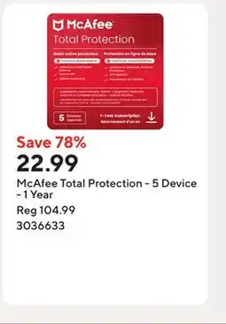 Staples McAfee Total Protection - 5 Device - 1 Year offer