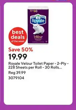 Staples Royale Velour Toilet Paper - 2-Ply - 228 Sheets per Roll - 30 Rolls per Pack offer