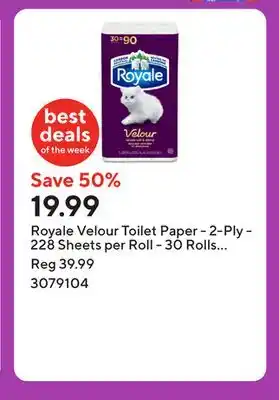Staples Royale Velour Toilet Paper - 2-Ply - 228 Sheets per Roll - 30 Rolls per Pack offer