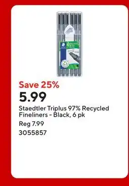 Staples Staedtler Triplus 97% Recycled Fineliners - Black, 6 pk offer