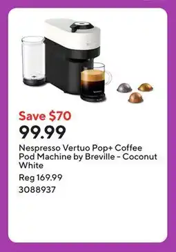 Staples Nespresso Vertuo Pop+ Coffee Pod Machine by Breville - Coconut White offer